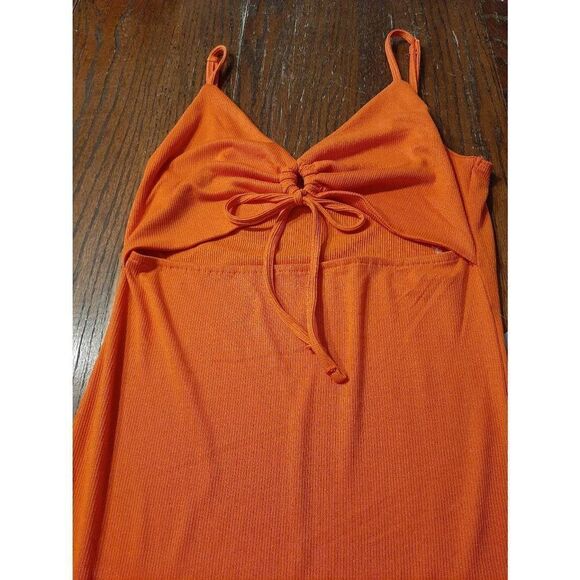 New Large J for Justify Orange Cut Out  Form Fitting Spaghetti Strap Dress NWT - Picture 2 of 5